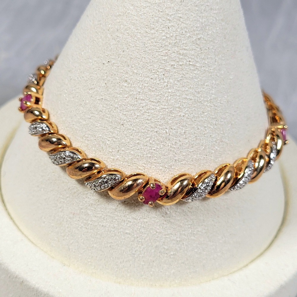 Ross Simons Gold Over Sterling Silver Ruby CZ Bracelet 7.5 Jewelry